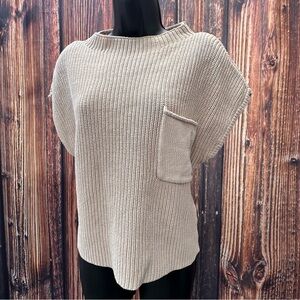 Boxy Casual Fit Minimalist Preppy Sleeveless Taupe Sweater with Chest Pocket